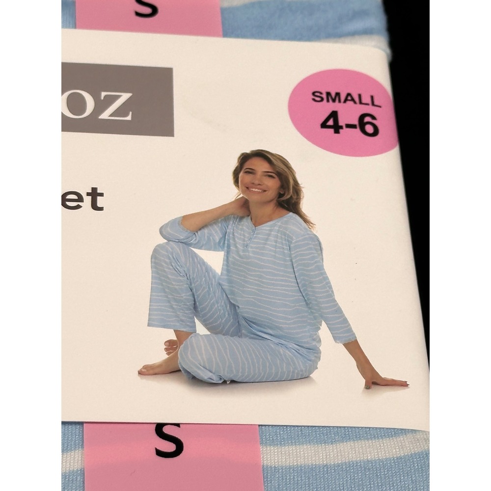 Flora Nikrooz Henley Pajama Set 2-Piece Blue White Striped Small 4-6 NEW